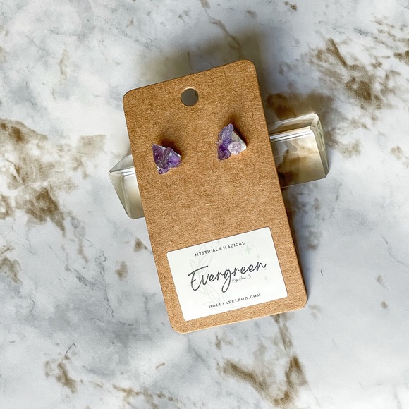 Amethyst Earring Studs Handmade - Picture 2 of 6